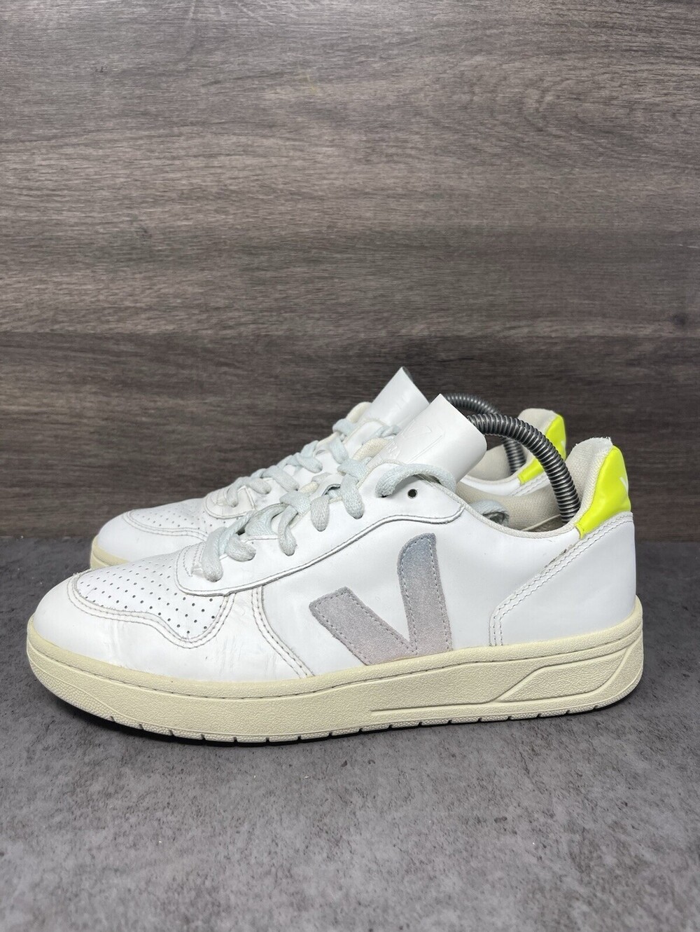 VEJA V-10 Womens Size 8 White Gray Neon Yellow Leather Low Top Sneakers Madewell